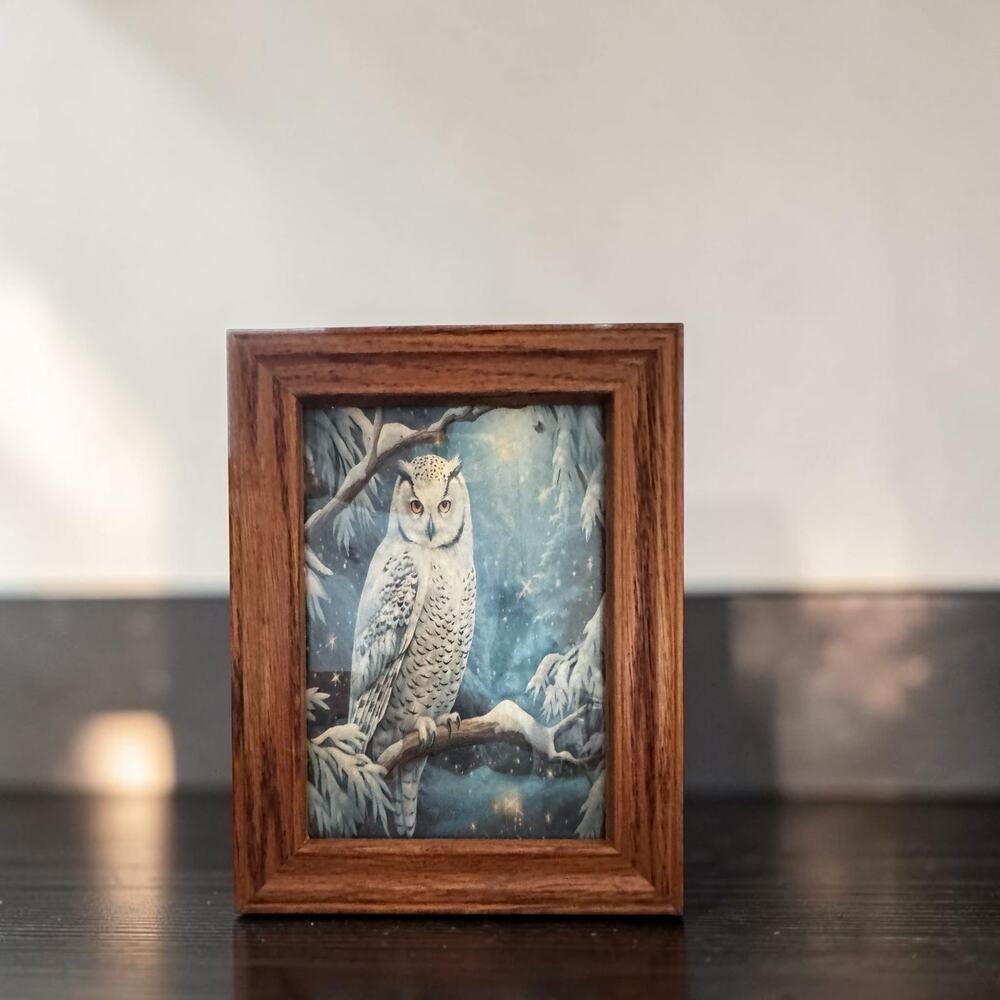 Snowy Owl Framed Print, Winter Wall Art, Mystical Woodland Forest